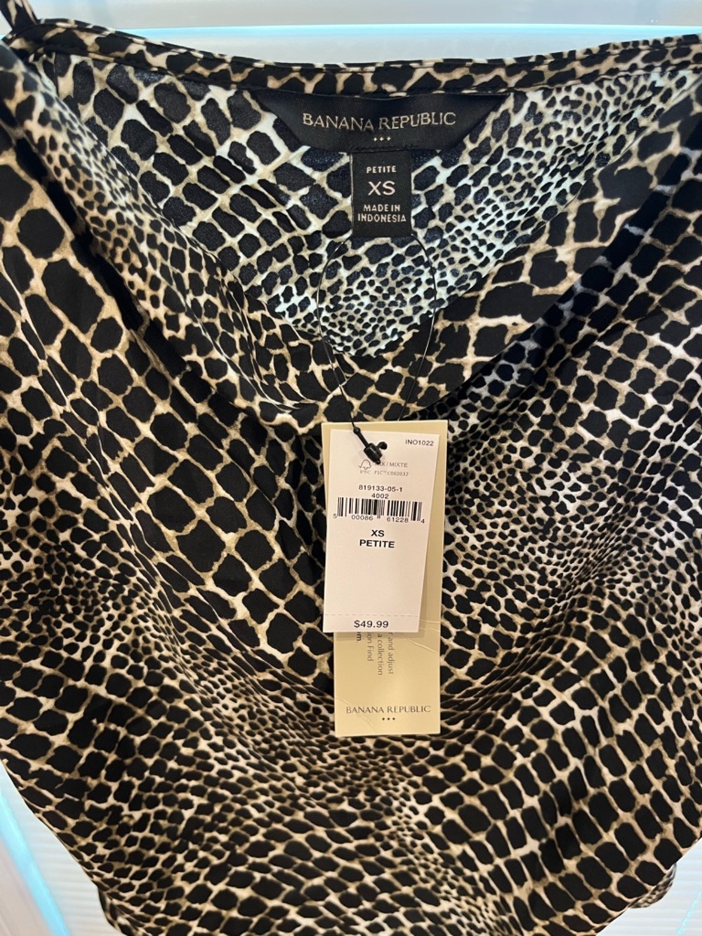 Banana Republic Black and Cream Snakeskin Cowl-Front Camisole